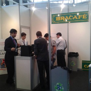 Promoting freshly roasted brazillian aromatic and tasteful Bracafé Finca Don Germán new coffee capsules at Expohogar 2.015 Exhibition at Fira de Barcelona — at Fira De Barcelona, Barcelona, Spain